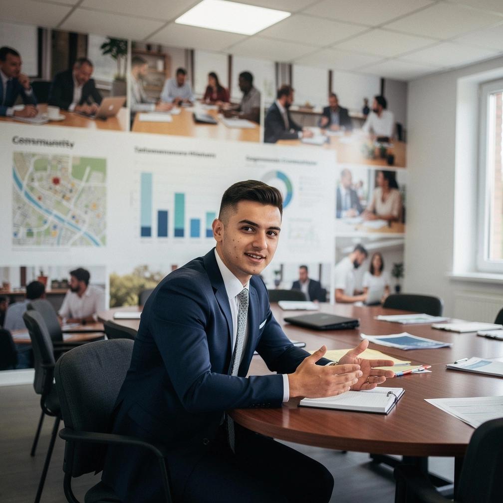 Persoană care utilizează un laptop pentru a accesa platforma digitală ce conectează voci comunitare și expertiză regională.